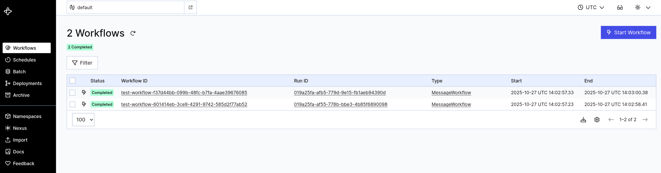 Completed Workflows Temporal