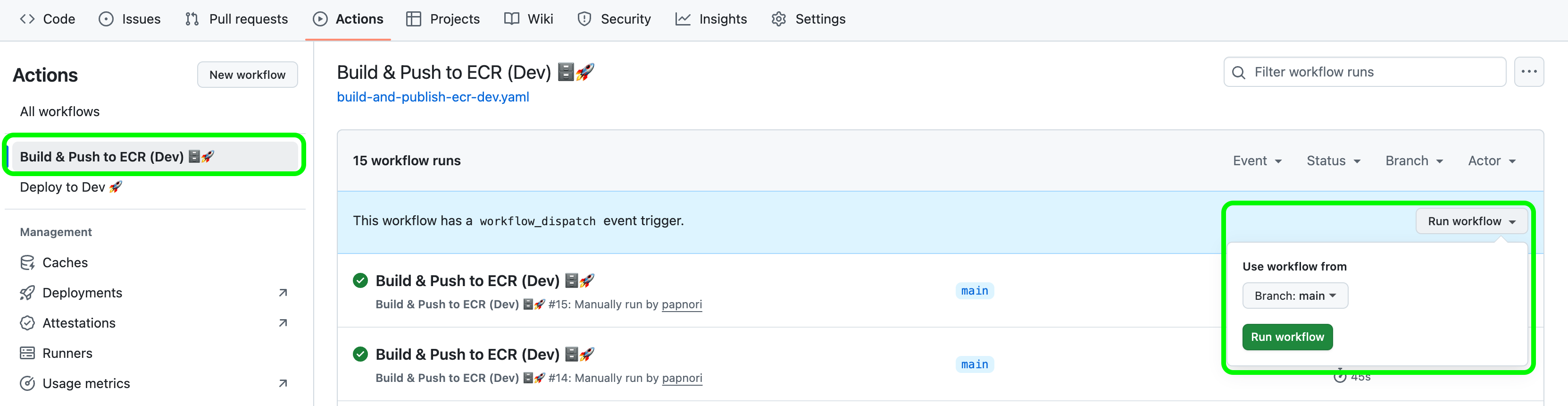 Github Build & Push to ECR Trigger Workflow Manually